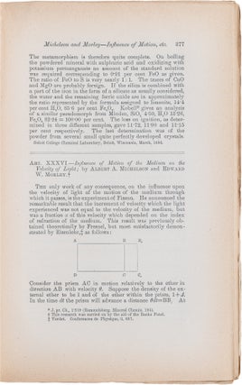 Item #1011 Influence of Motion of the Medium on the Velocity of Light; in The American Journal of...