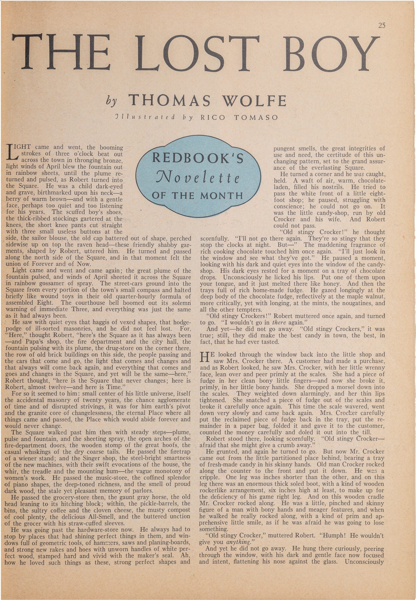 The Lost Boy; in Redbook Magazine | Thomas Wolfe | First Edition