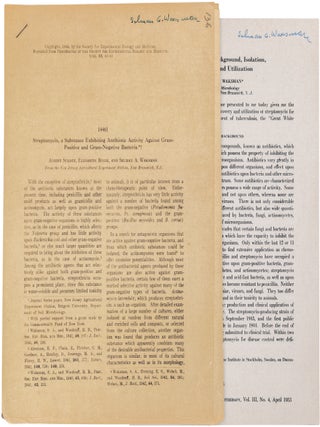 Item #1287 Two Signed Offprints on Streptomycin. Selman Waksman