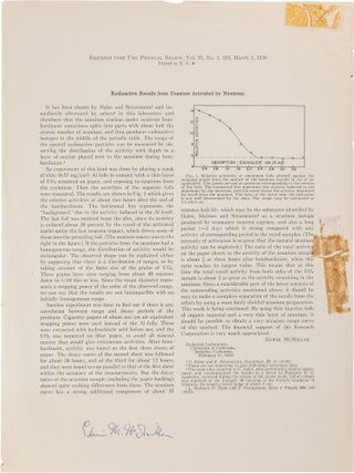Item #1289 Radioactive Recoils from Uranium Activated by Neutrons; from The Physical Review,...