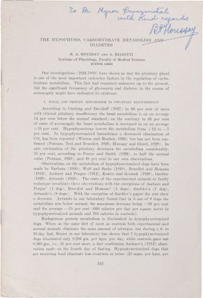 The Hypophysis and Diabetes; A Small Archive of Eleven Inscribed Offprints and Three Letters