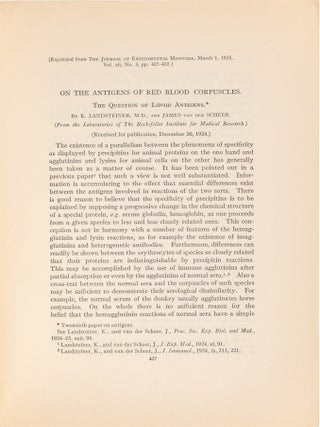Six Offprints on Immunochemistry, Inscribed to Hans Sachs