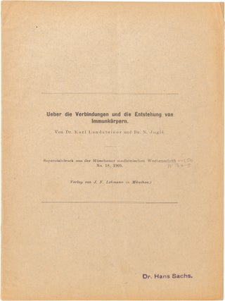Six Offprints on Immunochemistry, Inscribed to Hans Sachs