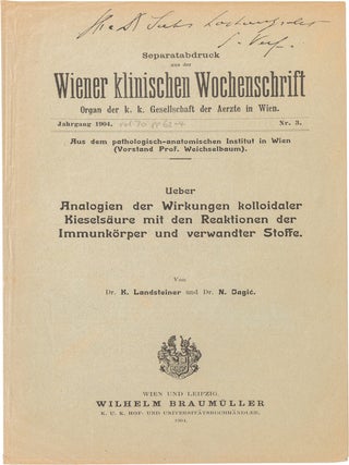Six Offprints on Immunochemistry, Inscribed to Hans Sachs