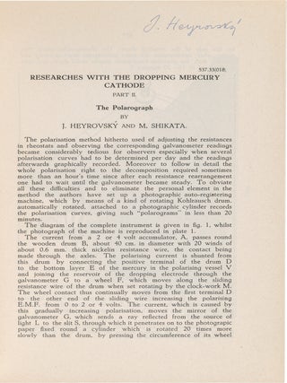 Researches with the Dropping Mercury Cathode. Part II. The Polarograph; Reprinted from Recueil des Travaux Chimiques des Pays-Bas, Vol. 46, No. 5, pp. 496–498