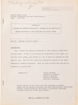 Item #1299 DENDRAL-64. A System for Computer Construction, Enumeration and Notation of Organic...