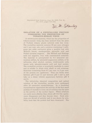 Item #1306 Isolation of a Crystalline Protein Possessing the Properties of Tobacco-Mosaic Virus...