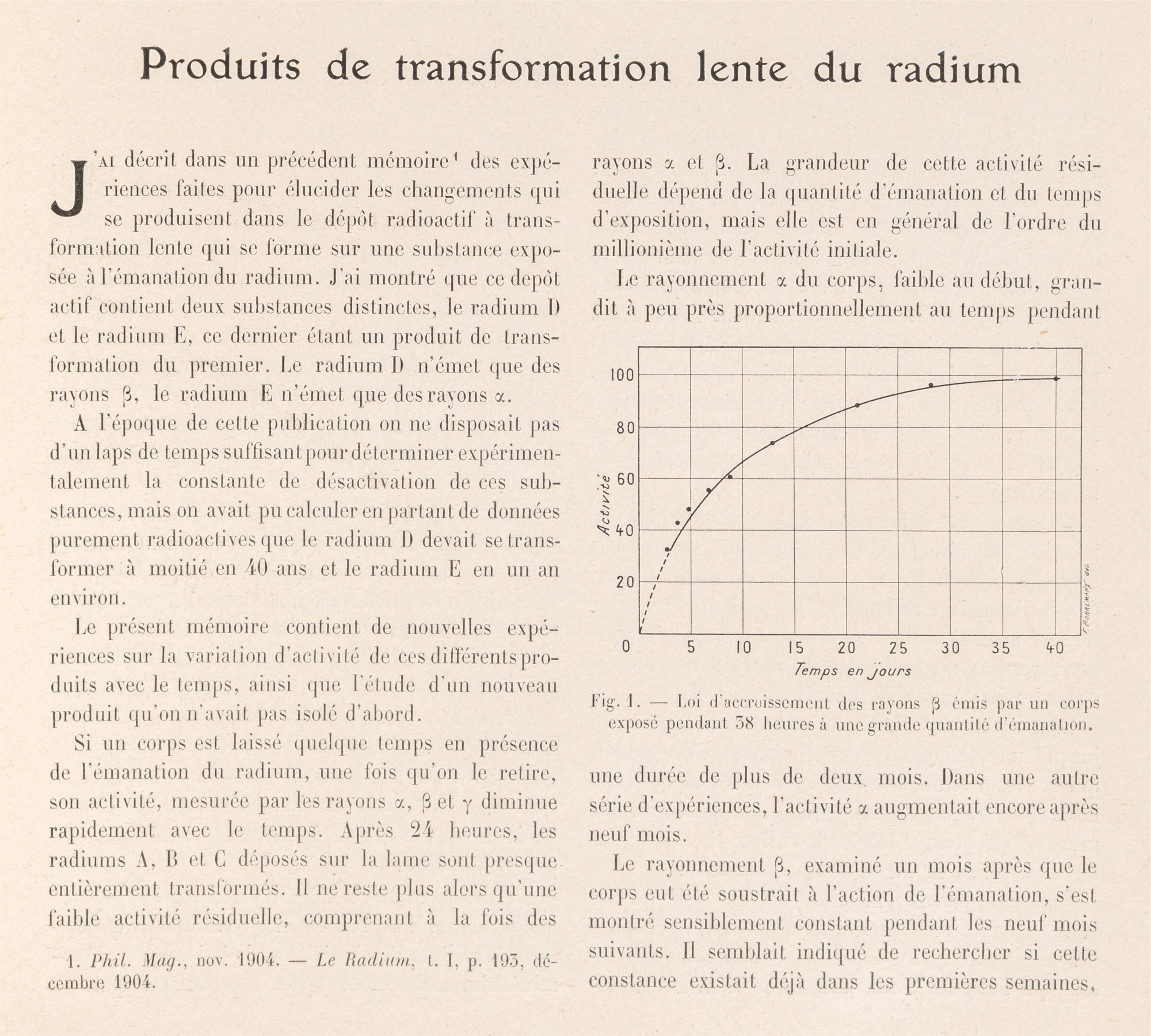 Radioactivité Radium Two Papers on Radioactive Decay; From Le Radium: La Radioactivité, les ...