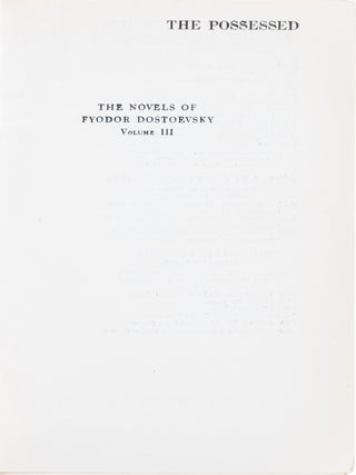 The Possessed. A Novel in Three Parts.