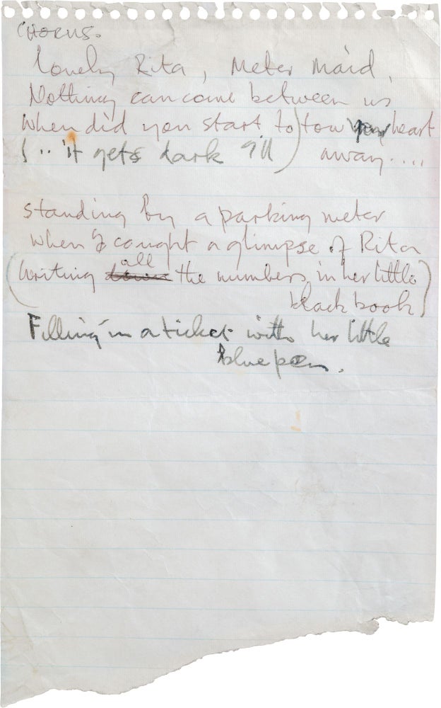 Item #245 Handwritten Lyrics of Lovely Rita, Meter Maid. The Beatles, Paul McCartney.