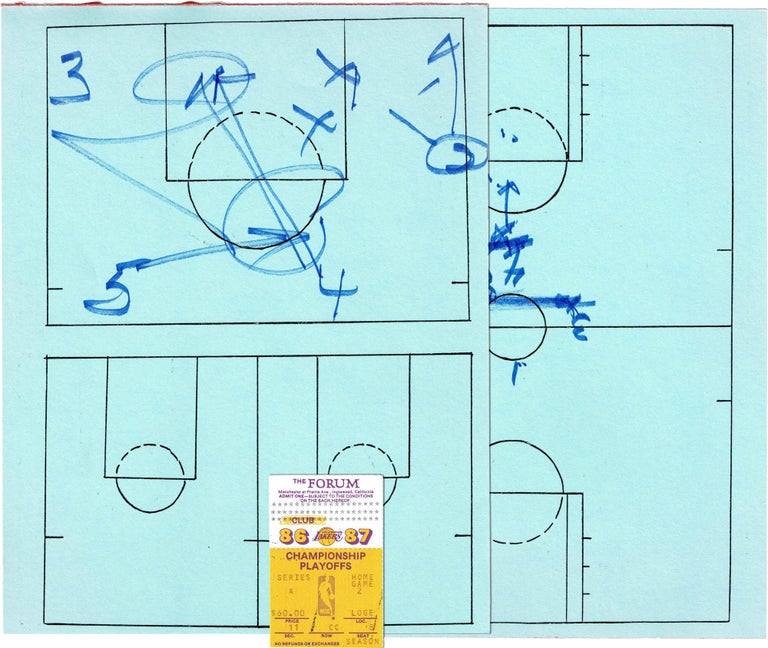 Item #307 Original In Game Manuscript Play Call Sheets; From Round 1 of the 1987 Playoffs. LOS ANGELES LAKERS, PAT RILEY.