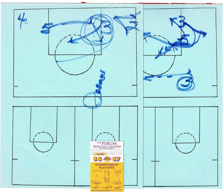 Item #308 Original In Game Manuscript Play Call Sheets; From Round 3 of the 1987 Playoffs. LOS ANGELES LAKERS, PAT RILEY.