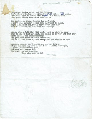 Item #328 Typed Manuscript Lyrics for "Lonesome Susie" The Band