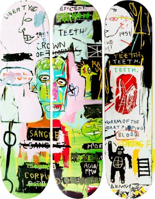 Item #425 “In Italian” A Skateboard Triptych. Jean–Michel Basquiat