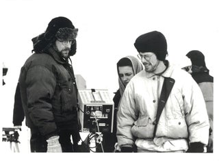 Item #481 The Coen Brothers, at Work, on the Set of Fargo; [Still Photo]. James Bridges