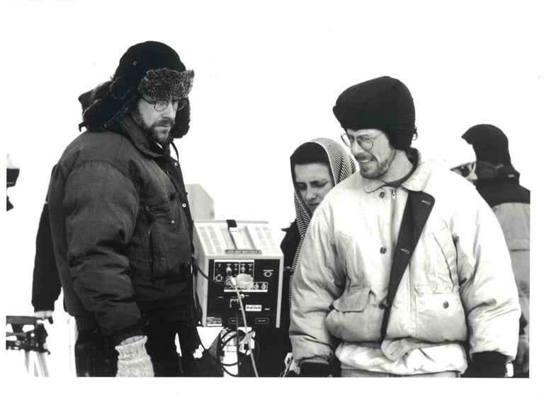 Item #481 The Coen Brothers, at Work, on the Set of Fargo; [Still Photo]. James Bridges.