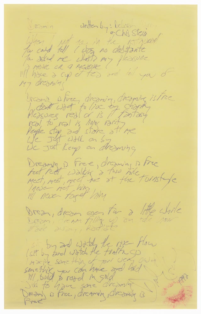 Item #74 Handwritten Manuscript Lyrics of Dreamin'. Blondie.