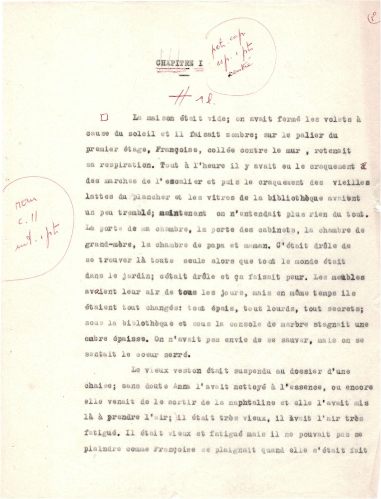 Item #841 Manuscript from "L’Invitée" Simone de Beauvoir.