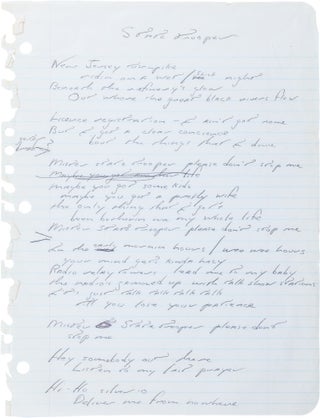 Item #933 Handwritten Lyrics of State Trooper. Bruce Springsteen