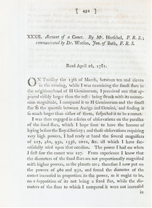 Item #959 Account of a Comet; In Philosophical Transactions the Royal Society of London, vol. 71....